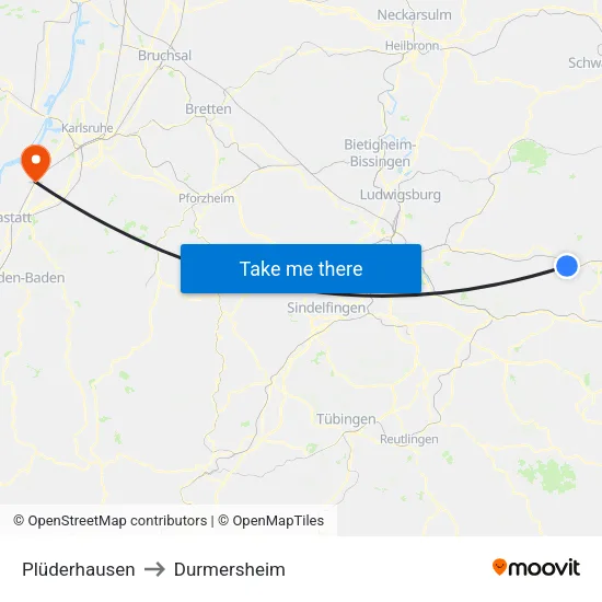 Plüderhausen to Durmersheim map