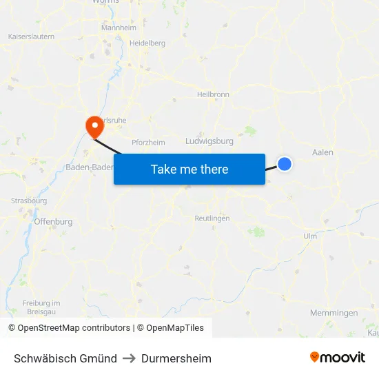 Schwäbisch Gmünd to Durmersheim map