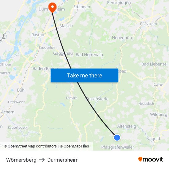 Wörnersberg to Durmersheim map