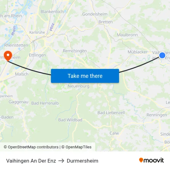 Vaihingen An Der Enz to Durmersheim map