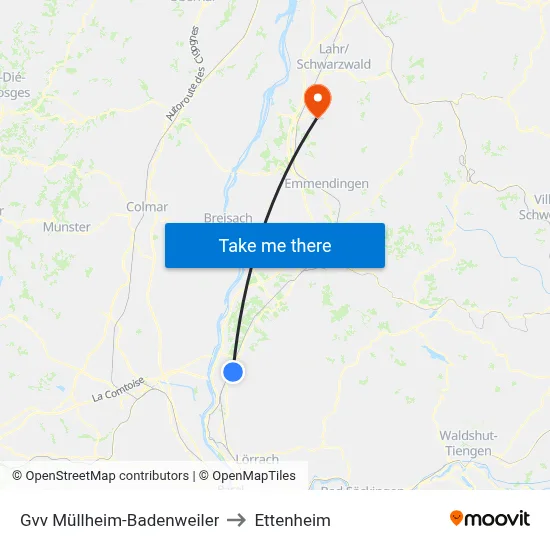 Gvv Müllheim-Badenweiler to Ettenheim map