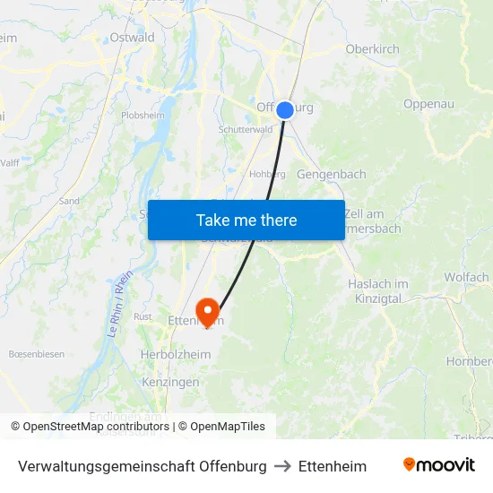 Verwaltungsgemeinschaft Offenburg to Ettenheim map