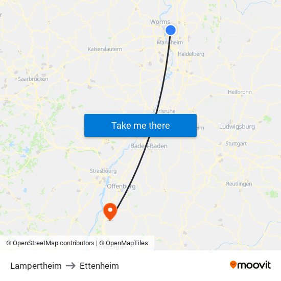 Lampertheim to Ettenheim map