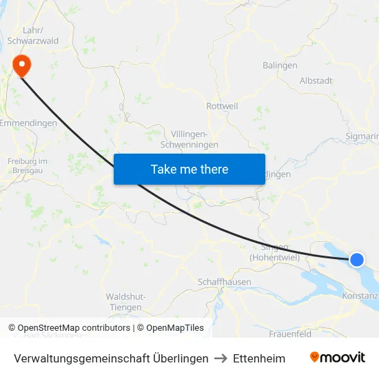 Verwaltungsgemeinschaft Überlingen to Ettenheim map