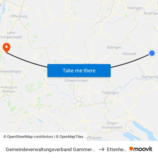 Gemeindeverwaltungsverband Gammertingen to Ettenheim map