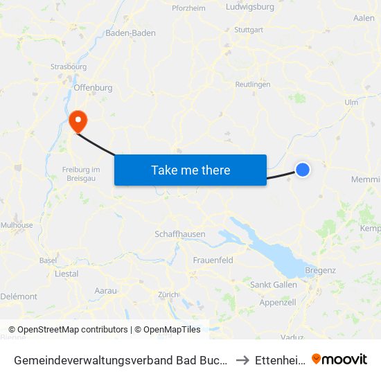 Gemeindeverwaltungsverband Bad Buchau to Ettenheim map
