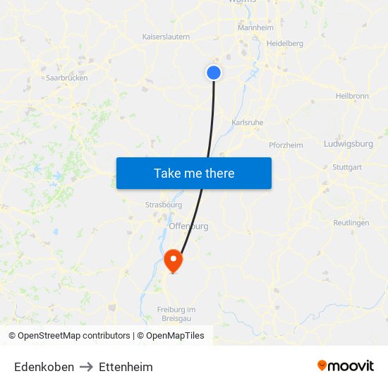 Edenkoben to Ettenheim map