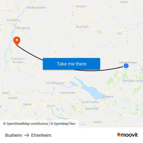 Buxheim to Ettenheim map