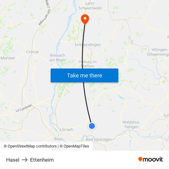 Hasel to Ettenheim map