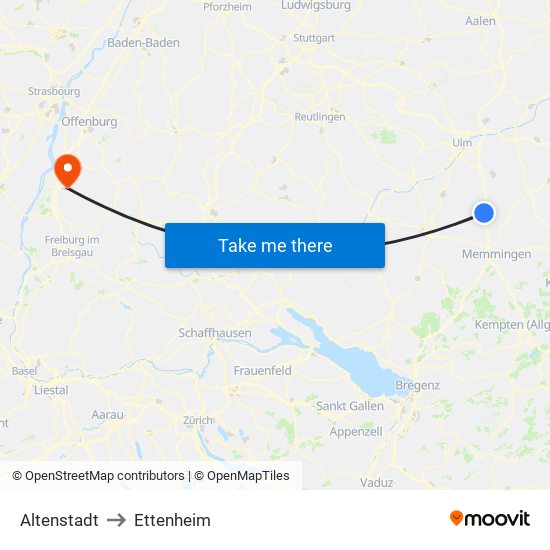 Altenstadt to Ettenheim map