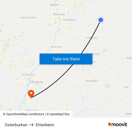 Osterburken to Ettenheim map