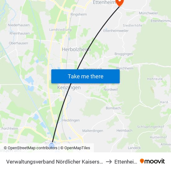 Verwaltungsverband Nördlicher Kaiserstuhl to Ettenheim map