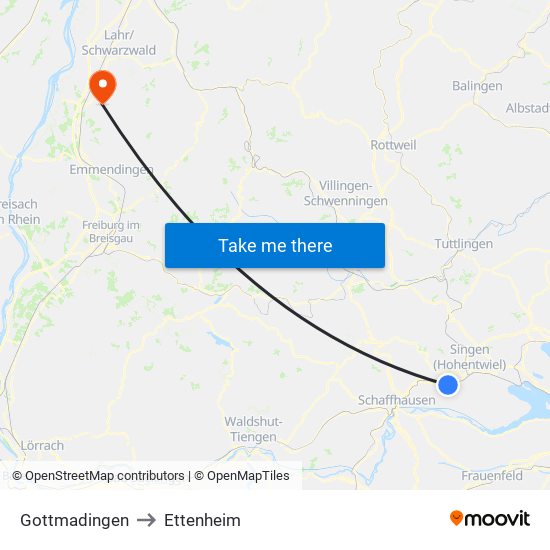 Gottmadingen to Ettenheim map