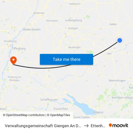 Verwaltungsgemeinschaft Giengen An Der Brenz to Ettenheim map