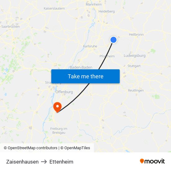 Zaisenhausen to Ettenheim map