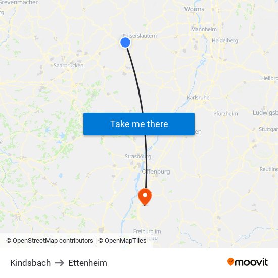 Kindsbach to Ettenheim map