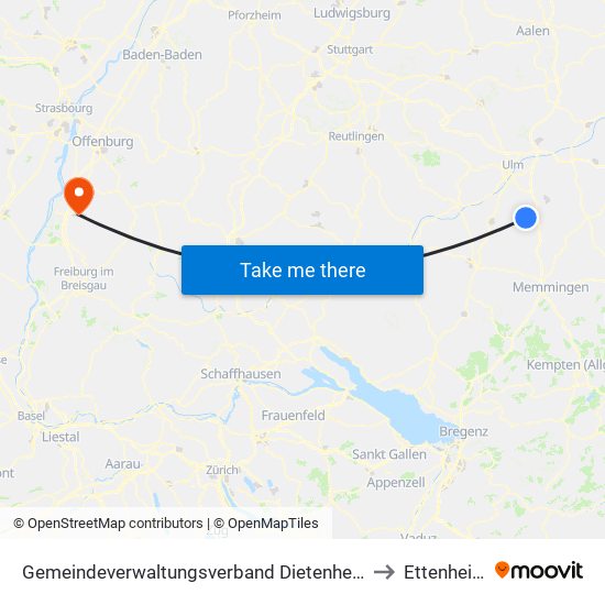 Gemeindeverwaltungsverband Dietenheim to Ettenheim map