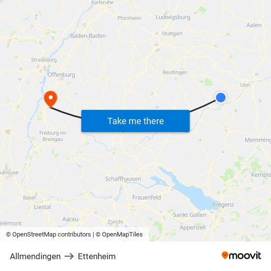 Allmendingen to Ettenheim map