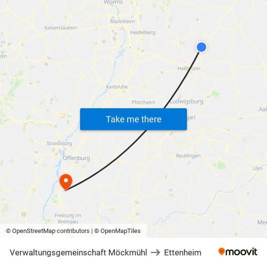 Verwaltungsgemeinschaft Möckmühl to Ettenheim map