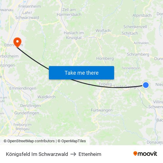 Königsfeld Im Schwarzwald to Ettenheim map