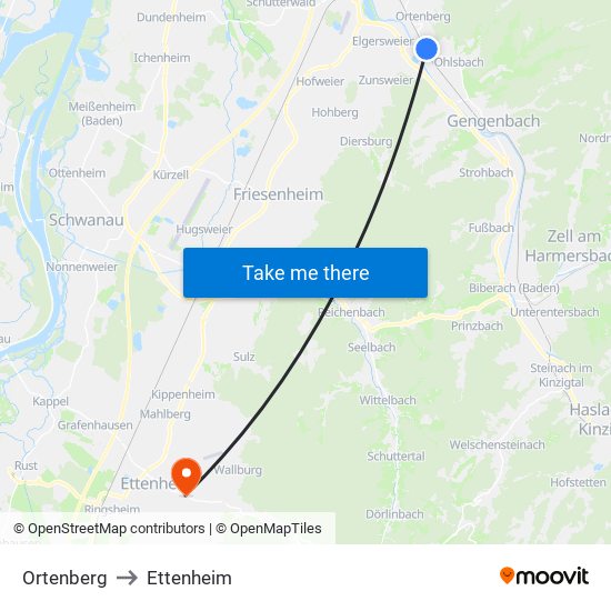 Ortenberg to Ettenheim map