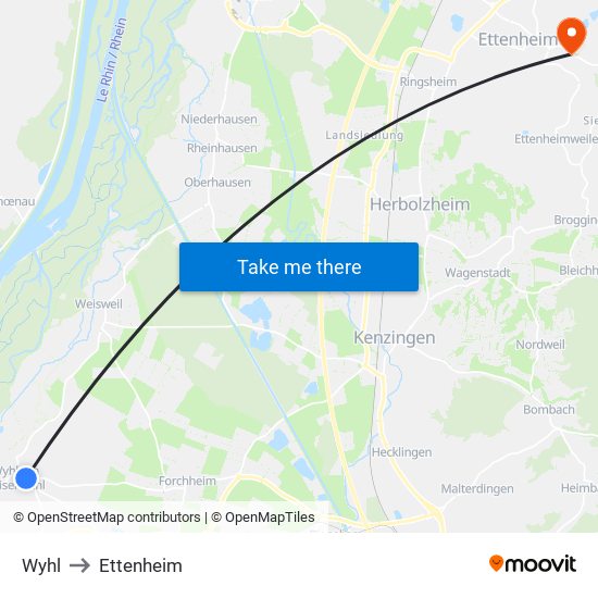 Wyhl to Ettenheim map