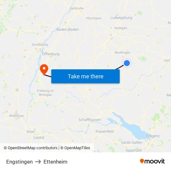 Engstingen to Ettenheim map
