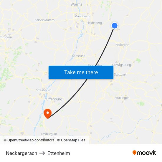 Neckargerach to Ettenheim map