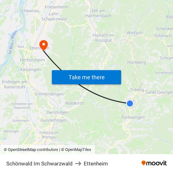 Schönwald Im Schwarzwald to Ettenheim map