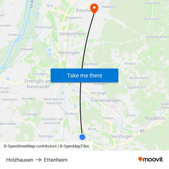 Holzhausen to Ettenheim map