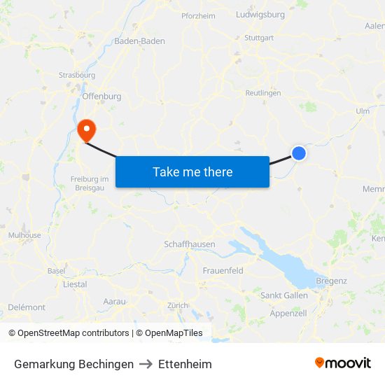 Gemarkung Bechingen to Ettenheim map