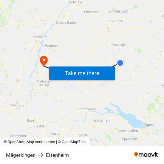 Mägerkingen to Ettenheim map