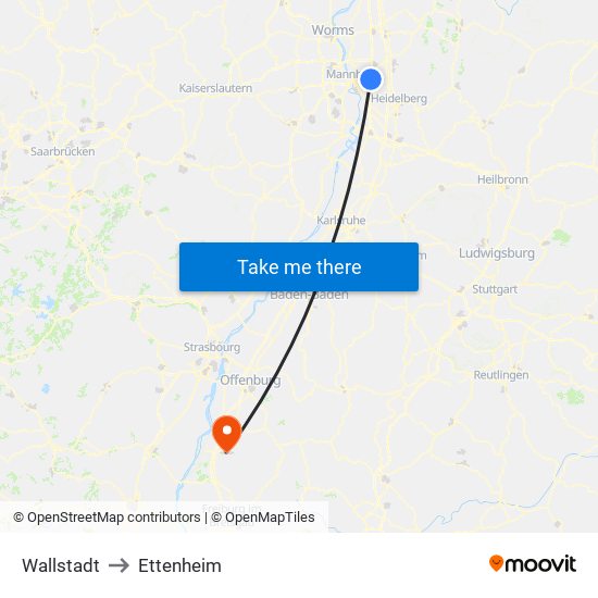 Wallstadt to Ettenheim map