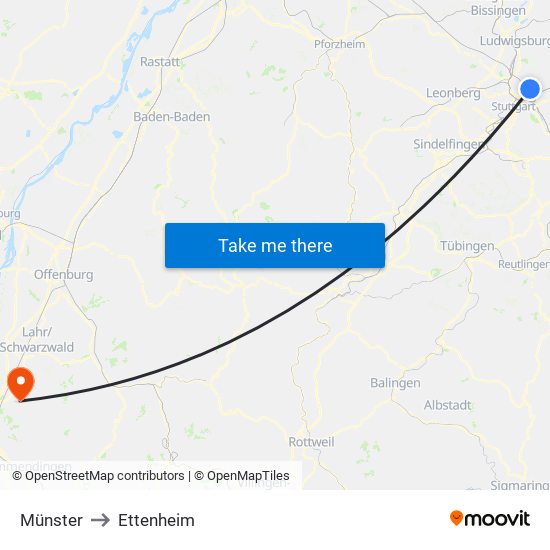 Münster to Ettenheim map