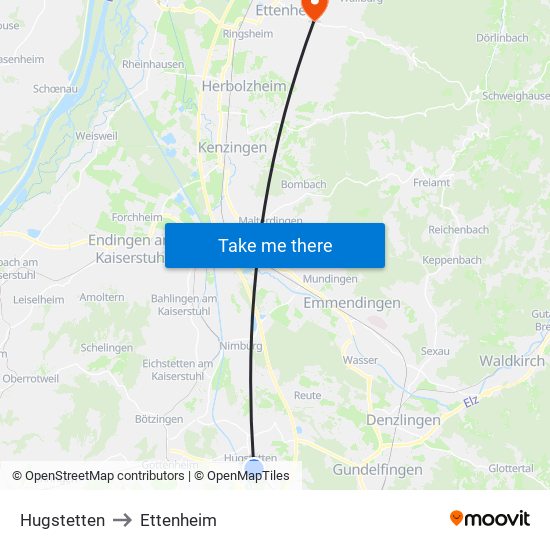 Hugstetten to Ettenheim map