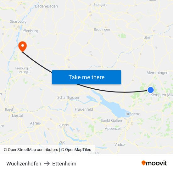 Wuchzenhofen to Ettenheim map