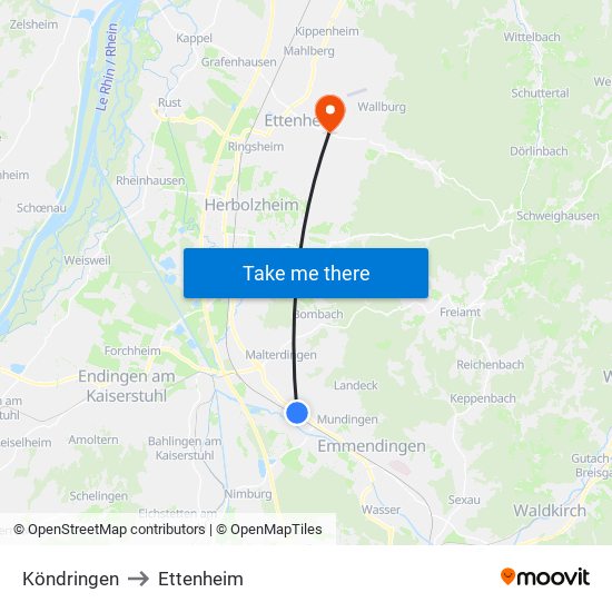Köndringen to Ettenheim map