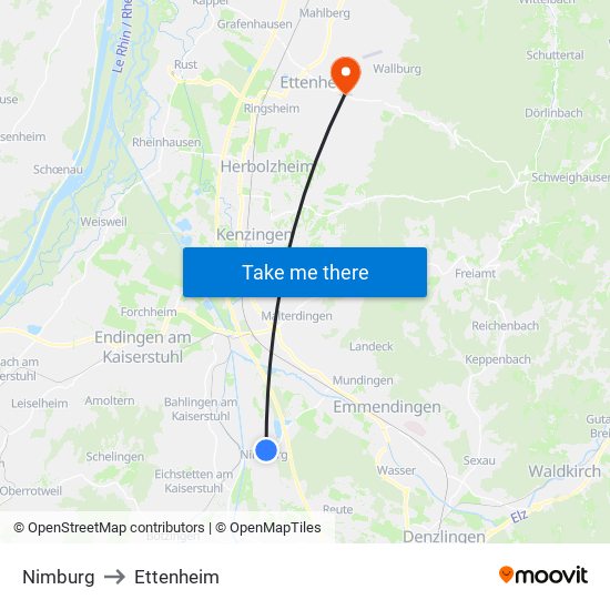 Nimburg to Ettenheim map