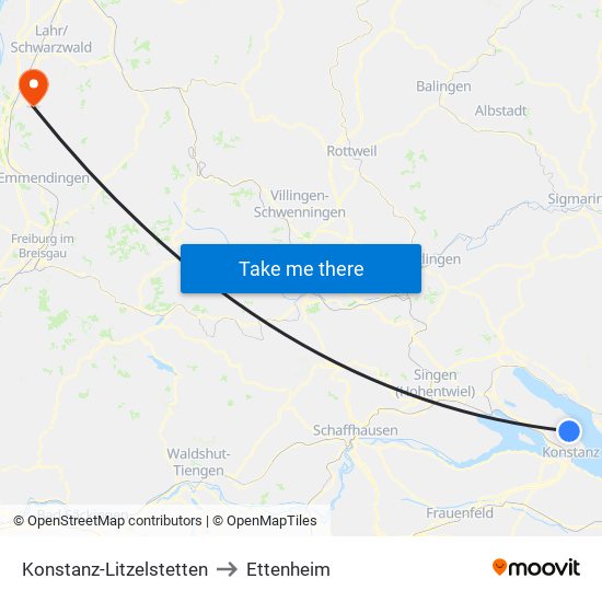 Konstanz-Litzelstetten to Ettenheim map
