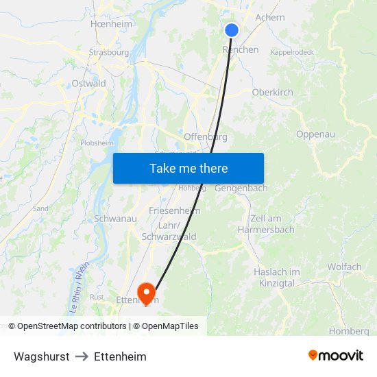 Wagshurst to Ettenheim map