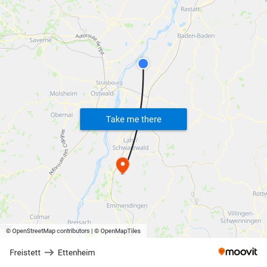 Freistett to Ettenheim map