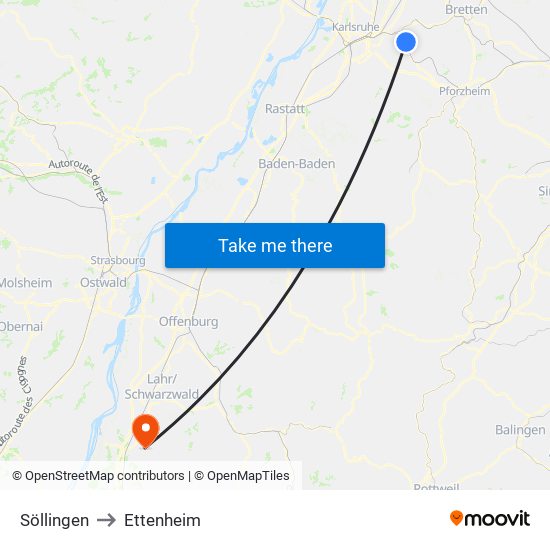 Söllingen to Ettenheim map