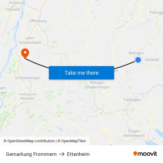 Gemarkung Frommern to Ettenheim map