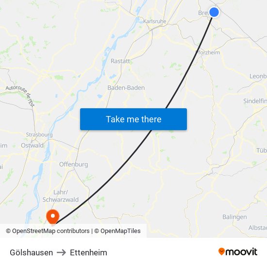 Gölshausen to Ettenheim map