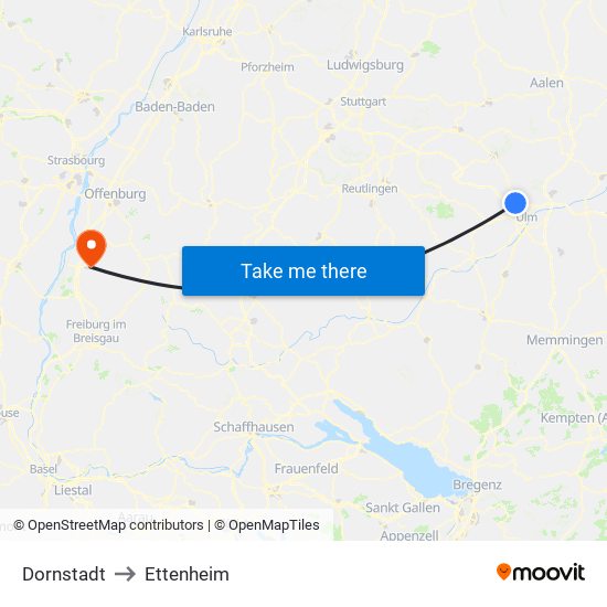 Dornstadt to Ettenheim map