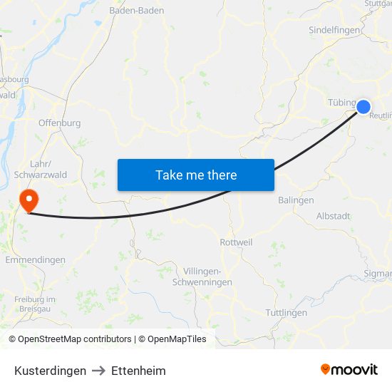 Kusterdingen to Ettenheim map