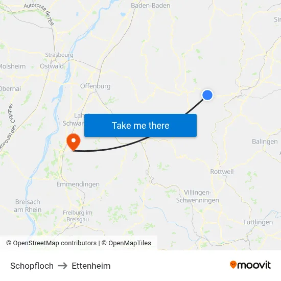 Schopfloch to Ettenheim map