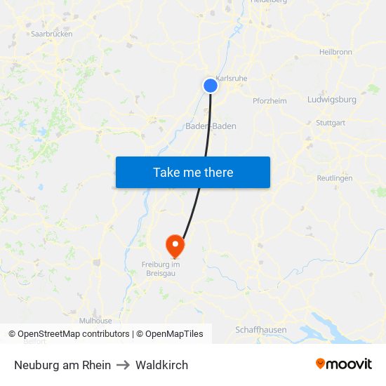 Neuburg am Rhein to Waldkirch map