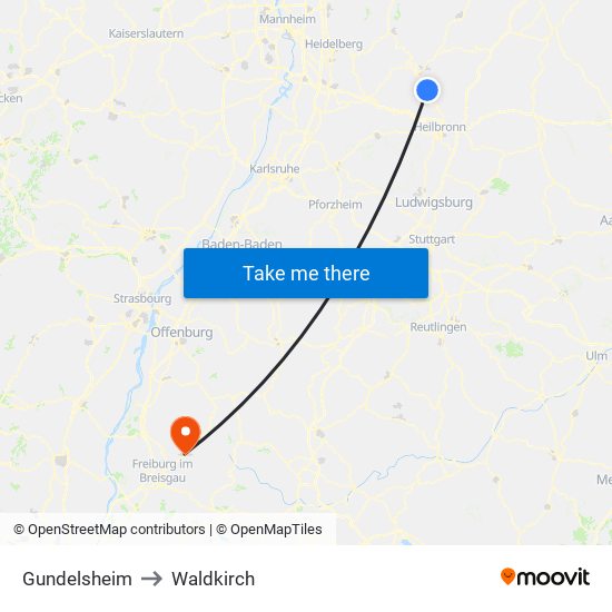 Gundelsheim to Waldkirch map