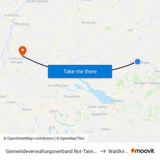 Gemeindeverwaltungsverband Rot-Tannheim to Waldkirch map